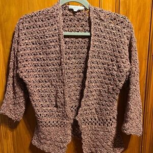 Crochet cottagecore Open-Front Women’s Sweater Cardigan - Dusty Rose brown